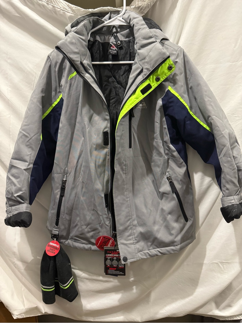Gerry Gray & Navy 3 in 1 System Jacket with Reversible Beanie -Size Boys 14/16